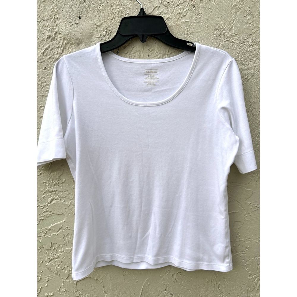 LL Bean White Pima Cotton Scoop Neck T-Shirt Womens Small Regular Short Sleeve